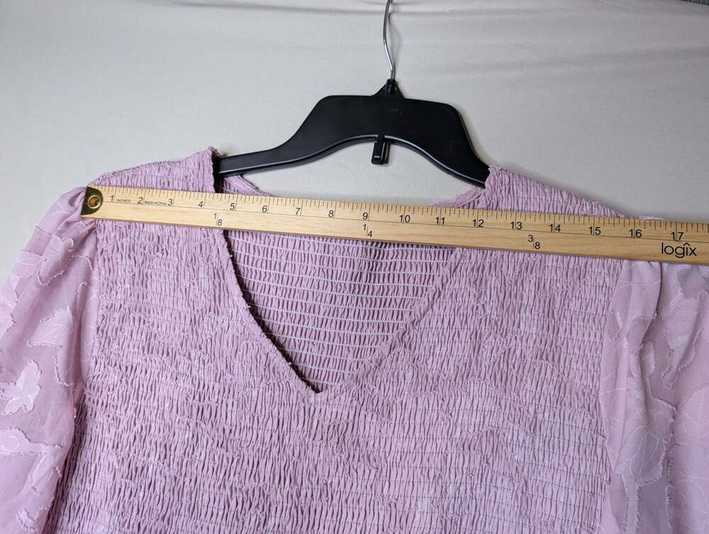 Women's V-Neck Smocked Textured Floral Midi Dress in Lavender - Picture 5 of 8